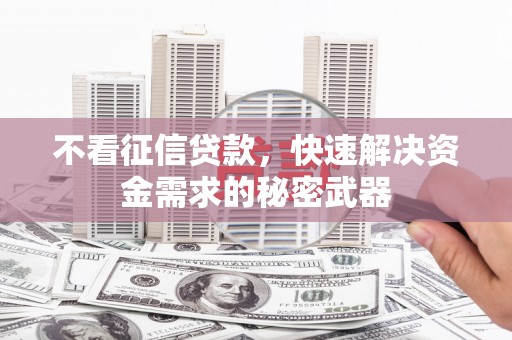广东不看征信贷款，快速解决资金需求的秘密武器